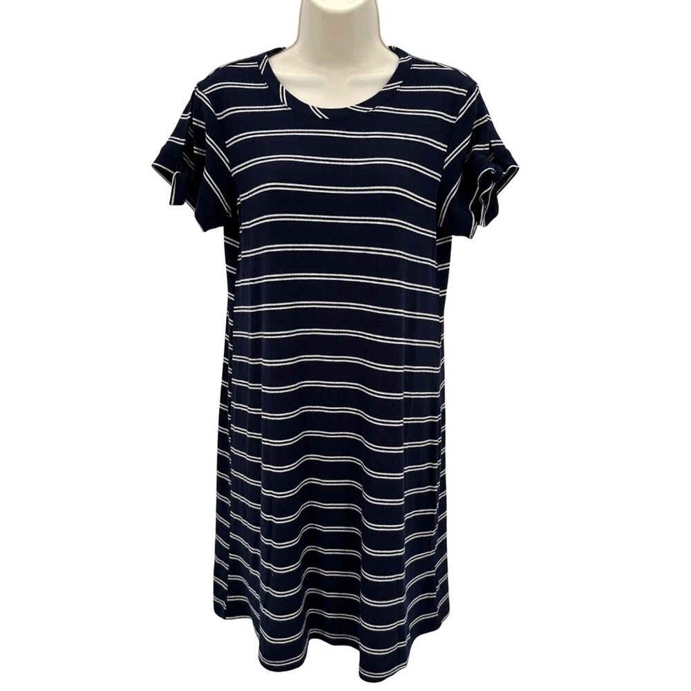 Lauren Conrad Womens Navy & White Striped Tie-Sleeve Dress M
